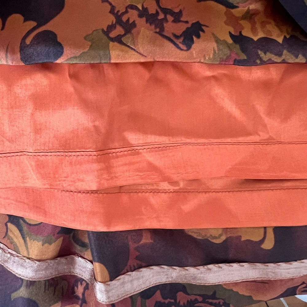 Vintage Silk A-Line Maxi Skirt Fall Flower Print Size L - Picture 5 of 8